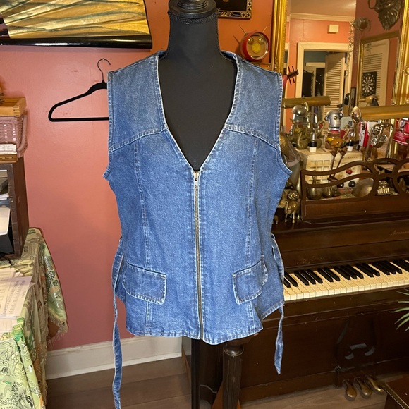 Vintage 80s 90s Neiman Marcus Denim Vest With waist tie size large - Picture 2 of 5
